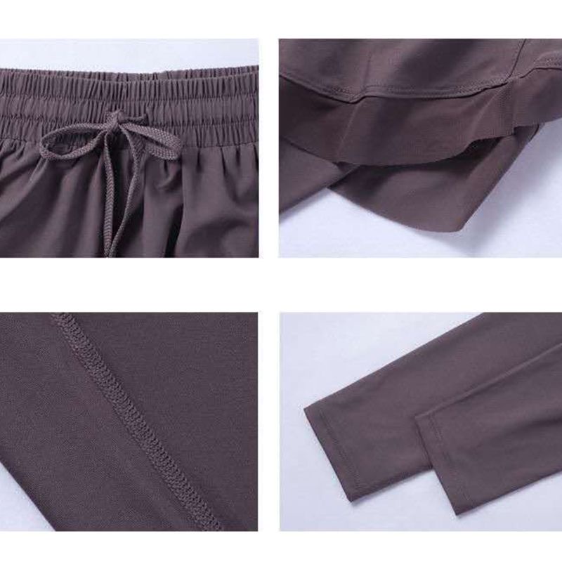 Quần Legging Thể Thao Ngắn Lưng Cao 2 Trong 1 Màu Sắc Đơn Giản Cho Nữ