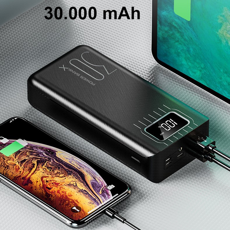 Sạc Dự Phòng 30000mah Hàng Chính Hãng Có Màn Hình Led Thể Hiện Các Thông Số Chính Tích Hợp 2 Cổng Sạc [Full Box]