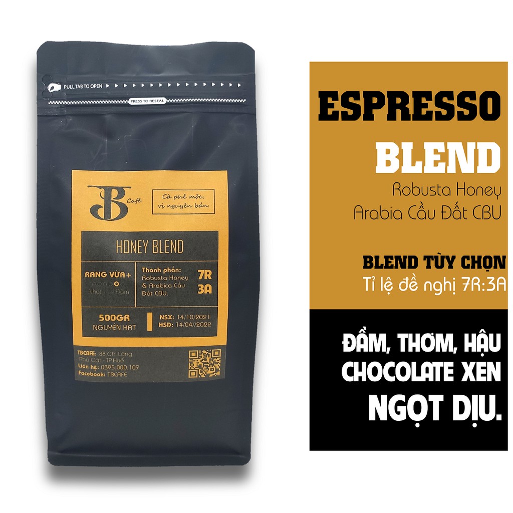 Cà phê mộc nguyên chất - Espresso Blend (Gu vừa) [500g/1 túi] - TBCAFE