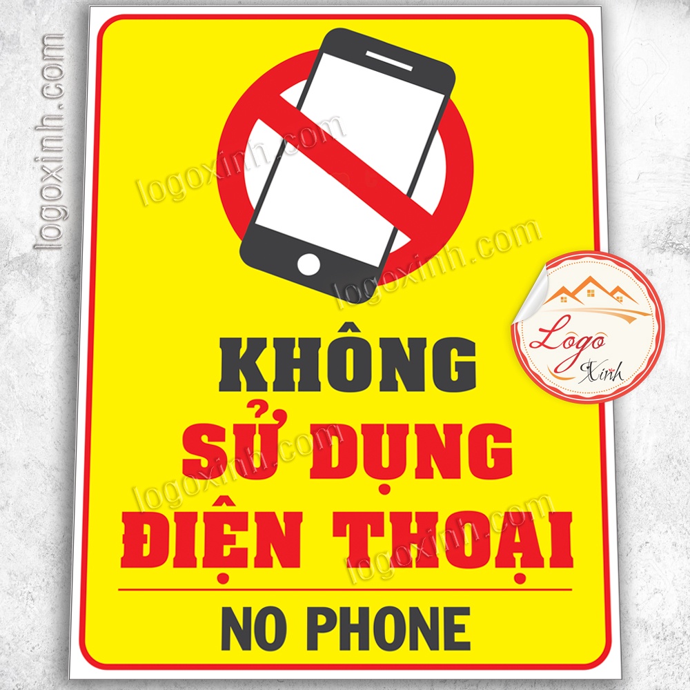 LOGO TEM STICKER BIỂN BÁO CẤM SỬ DỤNG ĐIỆN THOẠI - NO PHONE, KHÔNG DÙNG ĐIỆN THOẠI - BIỂN CẢNH BÁO, BIỂN CẤM