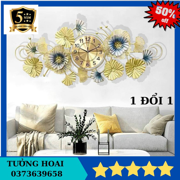 [ HÀNG NHẬP KHẨU ] Đồng hồ treo tường trang trí nhà cửa họa tiết Hoa Vàng- mã 2911-kt 100*45cm