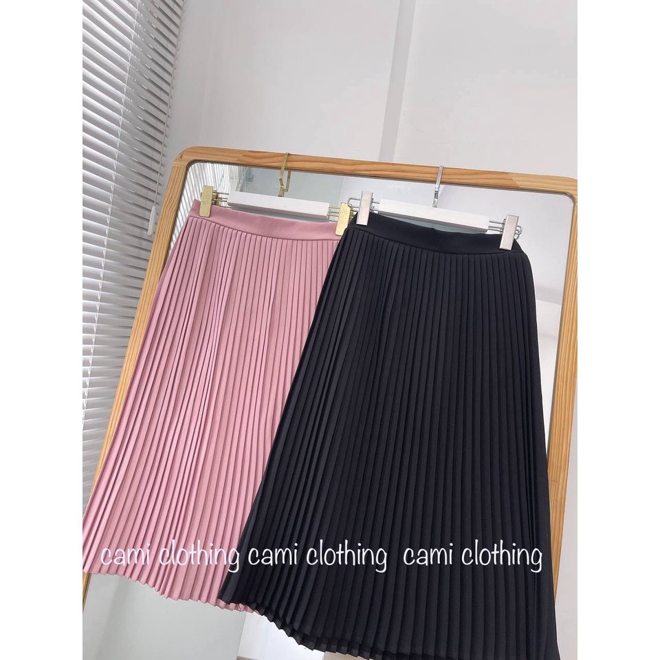 Chân Váy Dập Ly Dài Qua Gối Style Vintage Lapi VN Chân Váy Midi 2 Lớp Có Khóa Kéo, Kèm Ảnh Thật