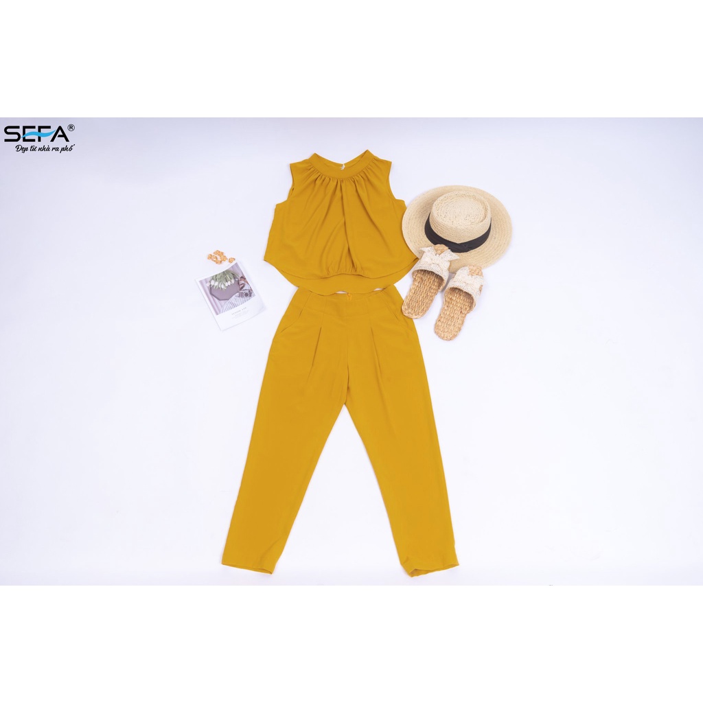 Sét bộ cổ nhún SEFA áo cách điệu kết hợp quần xếp ly thời trang đi làm, dạo phố SFS0015