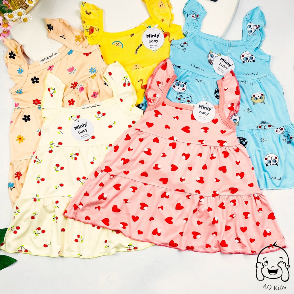 [BÉ 10-25KG] Váy đầm bé gái vải thun lạnh Minlybaby in họa tiết toàn thân cho bé gái từ 10-25kg - VHDCT