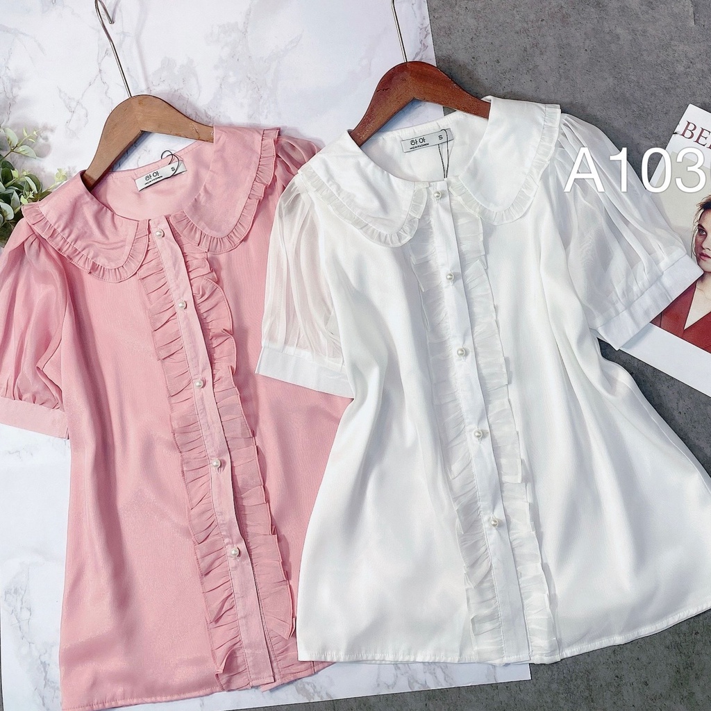 Áo sơ mi nữ CÚC FASHION somi tay ngắn cao cấp vải lụa đẹp kiểu công sở trắng áo crop top 4 cúc cổ bèo A1146