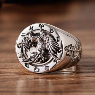 [Phoenix Nirvana] Trang sức bạc 925 Thời trang cổ điển Bạc Thái Lan Lửa Phượng hoàng Quái vật thần thoại Suzaku Nhẫn bạc nam Gossip Spirit Beast Nhẫn