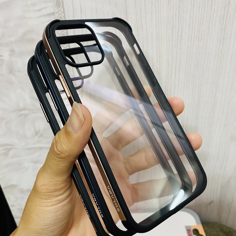 ốp lưng viền nhôm lưng kính cao cấp 12/12pr0/12pr0max chính hãng sulada lưng kính viền màu