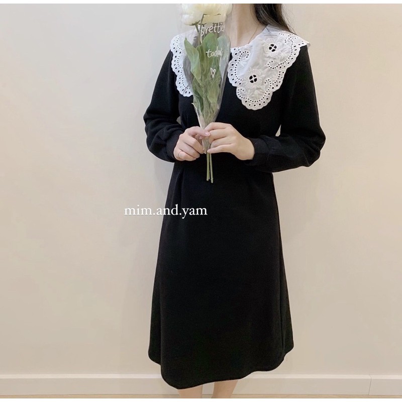 Váy len 2 màu cổ cách điệu