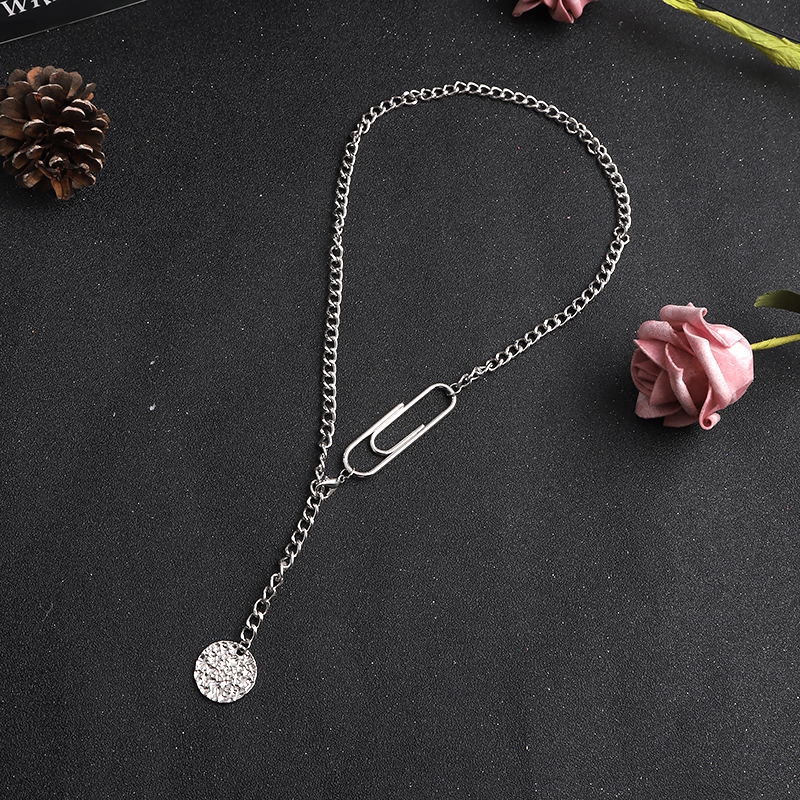 European and American personalized fashion pin hanging tag necklace ins net Red Street Photo Hong Kong style student fashion style versatile collarbone neck chain