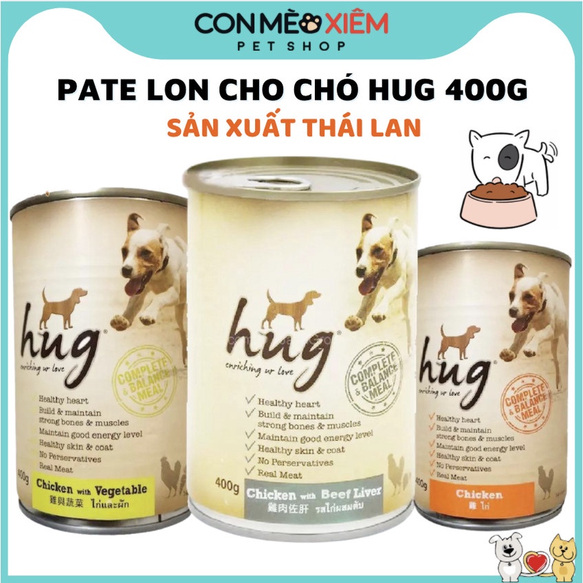 Pate cho chó Hug enriching ur love lon 400g, thức ăn ướt tăng cân mập cún cưng con lớn nhỏ Con Mèo Xiêm