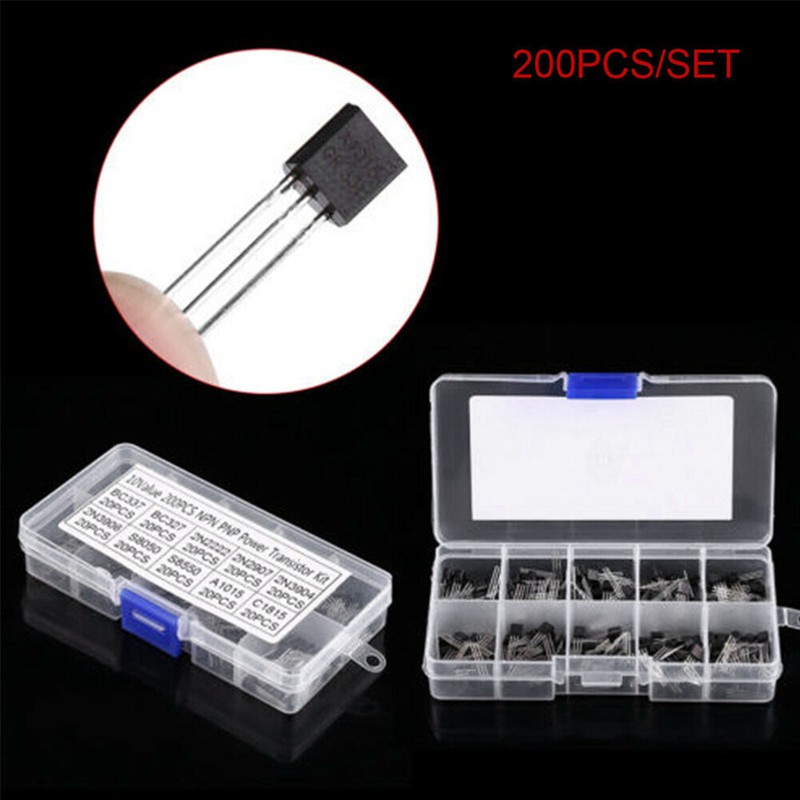 200Pcs 10Values TO-92 NPN PNP Transistor Assortment Kit BC337 BC327 2N2222 2N2907 2N3904 2N3906 S8050 S8550 A1015 C1815