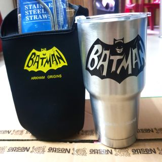 Combo ly giữ nhiệt batman 900ml có đủ túi, 2 ống hút, cọ