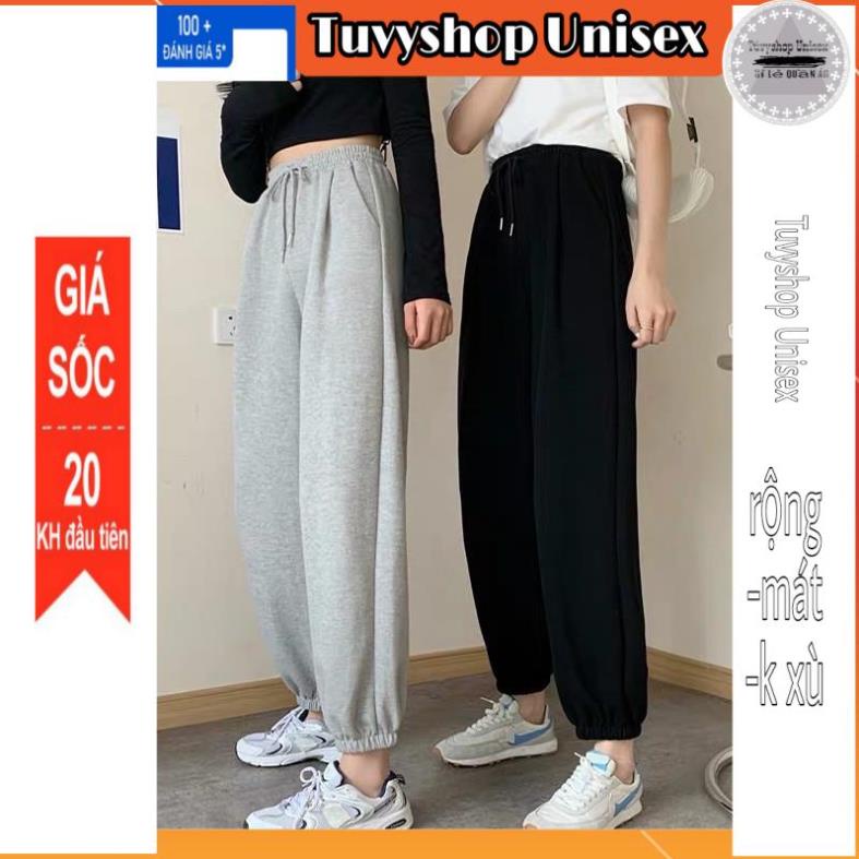 Quần Jogger TUVYSHOP Quần Bom Bo Chun nỉ dày mịn không xù 2 màu đen xám