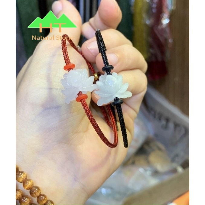 Vòng đeo tay dây cáp Bông Sen mix Đồng Điếu bạch Ngọc