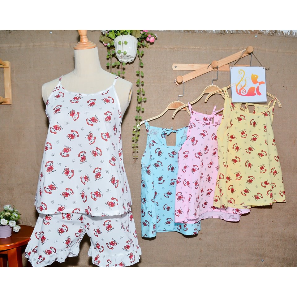 Đồ bộ 2 dây Kate Thái - "Khỉ thắt nơ" Siêu Cute - Dưới 52kg - Đồ mặc nhà