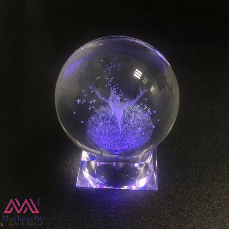 Bộ Quà Tặng 🎁 🎁 🎁 Quả Cầu Pha Lê Danledion Khắc Laser 3D LED Chú Hươu