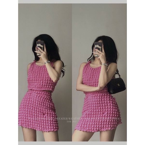 Set áo ba lỗ dáng croptop xốp phồng kèm chân váy the.sweaterweather TSW