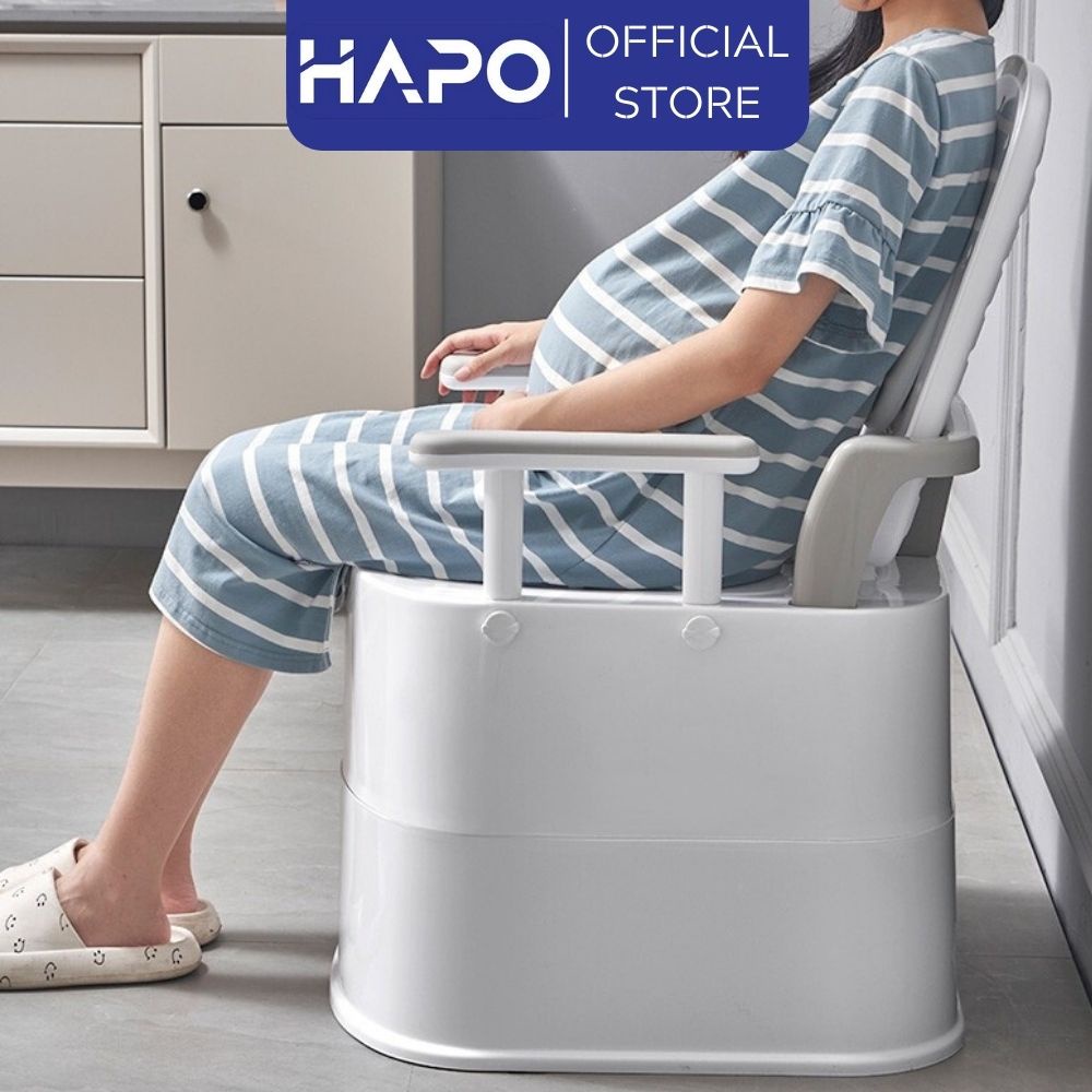 Bồn cầu di động tiện lợi cho người già, Toilet thông minh có đệm cho người ốm tựa lưng chắc chắn, có khay để điện thoại
