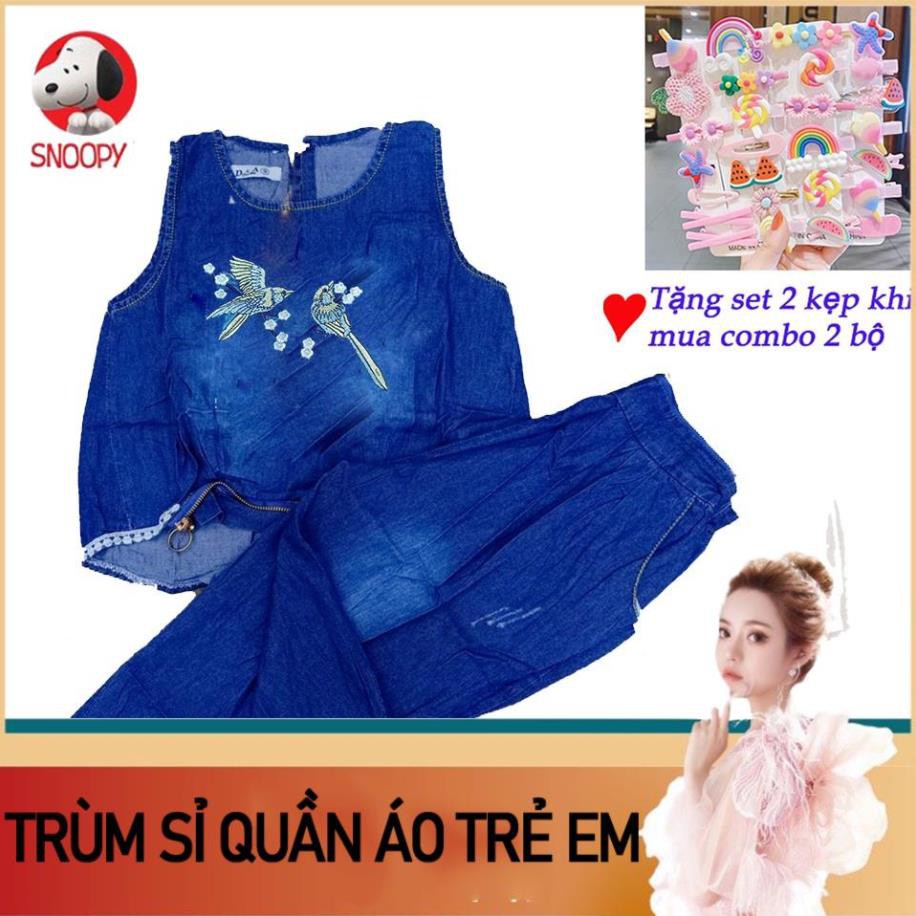Quần áo bé gái size đại Đồ bộ bé gái 10 tuổi dễ thương thêu hình hoa và chim - CÓ 2 kiểu mặc