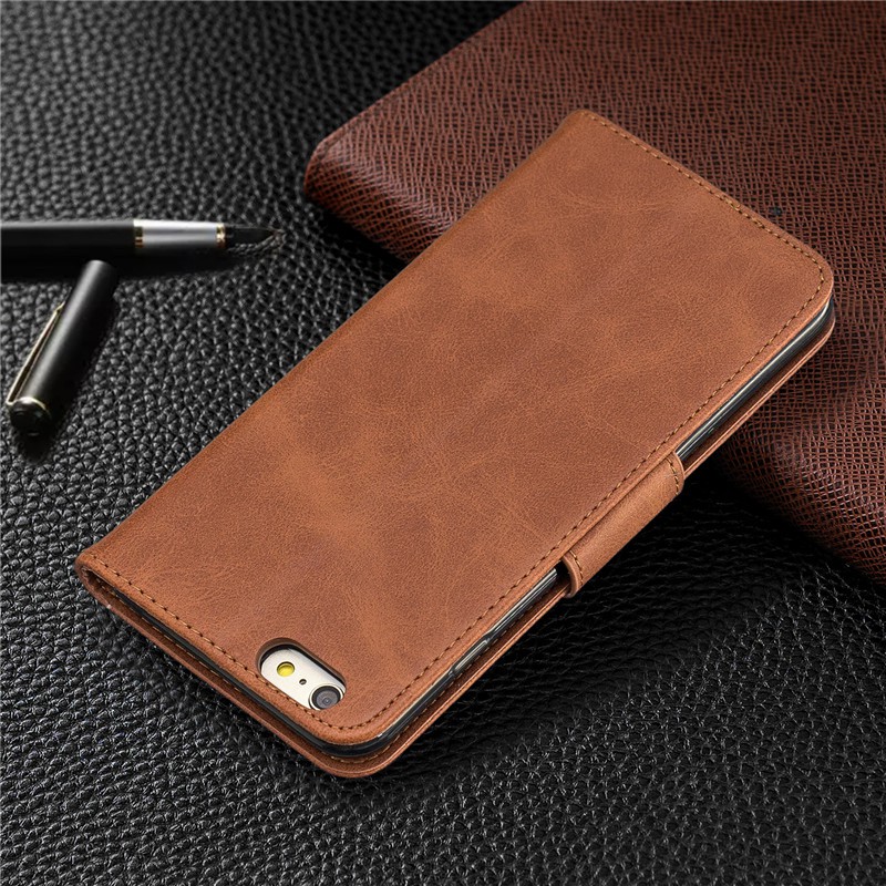 Bao da da điện thoại màu trơn phong cách cổ điển có ngăn thẻ cho iphone 5/5se 6/6s 7/8 plus | BigBuy360 - bigbuy360.vn