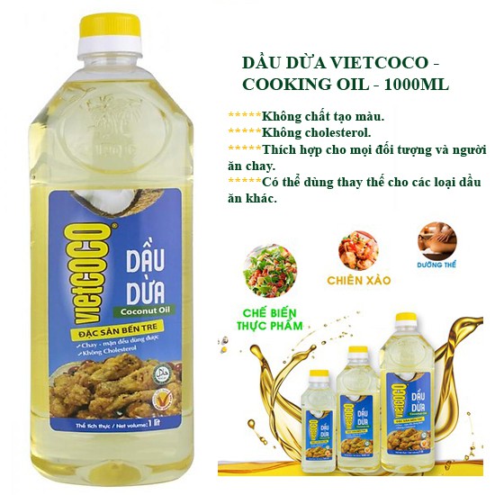 Dầu Dừa CHIÊN XÀO  Vietcoco ( COOKING OIL): CHAI 2 LÍT - CHAI 1 LIT