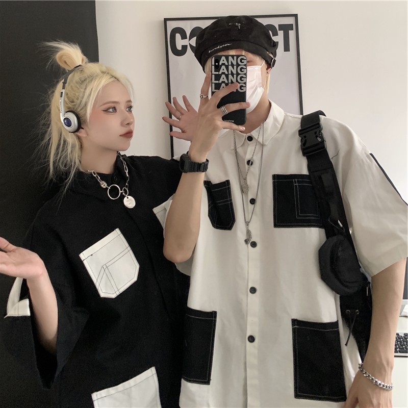 (A184) Áo sơ mi túi hộp mix màu đen trắng size M L XL | BigBuy360 - bigbuy360.vn