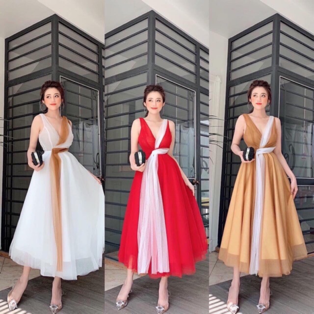 ( ẢNH VÀ VIDEO THẬT 1000%) đầm xoè phối màu