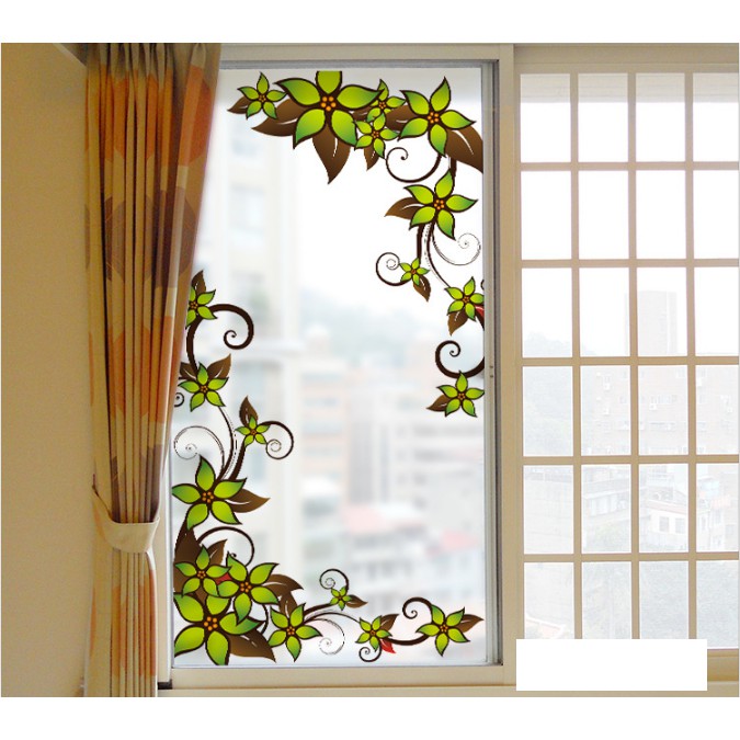 Decal Dán Kính Cao Cấp - Hoa Dây Leo Xanh Lá Đậm ( 60x116 )