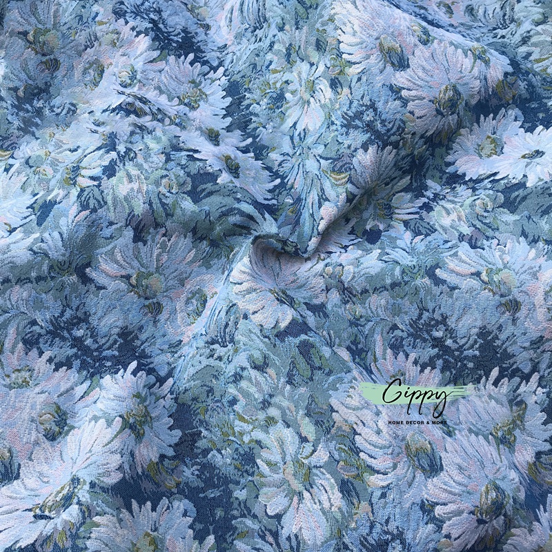 Vải hoa xanh van gogh phong cách cổ điển, làm phông nền chụp ảnh, khăn trải bàn - Gippy Decor