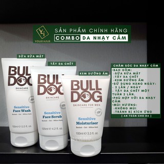 COMBO Bulldog Senstive - Bộ sản phẩm cho da nhạy cảm | Sữa rửa mặt | Tẩy da chết | Kem dưỡng ẩm