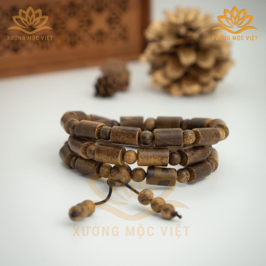 Vòng Trầm Hương Đeo Cổ Trụ Trúc Xưởng Mộc Việt - Trầm Tóc Vườn Size 8mm