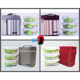 Bộ cơm hộp thủy tinh kèm túi giữ nhiệt Lock&Lock dung tích 380mlx3 LLG422S3 LLG422S4