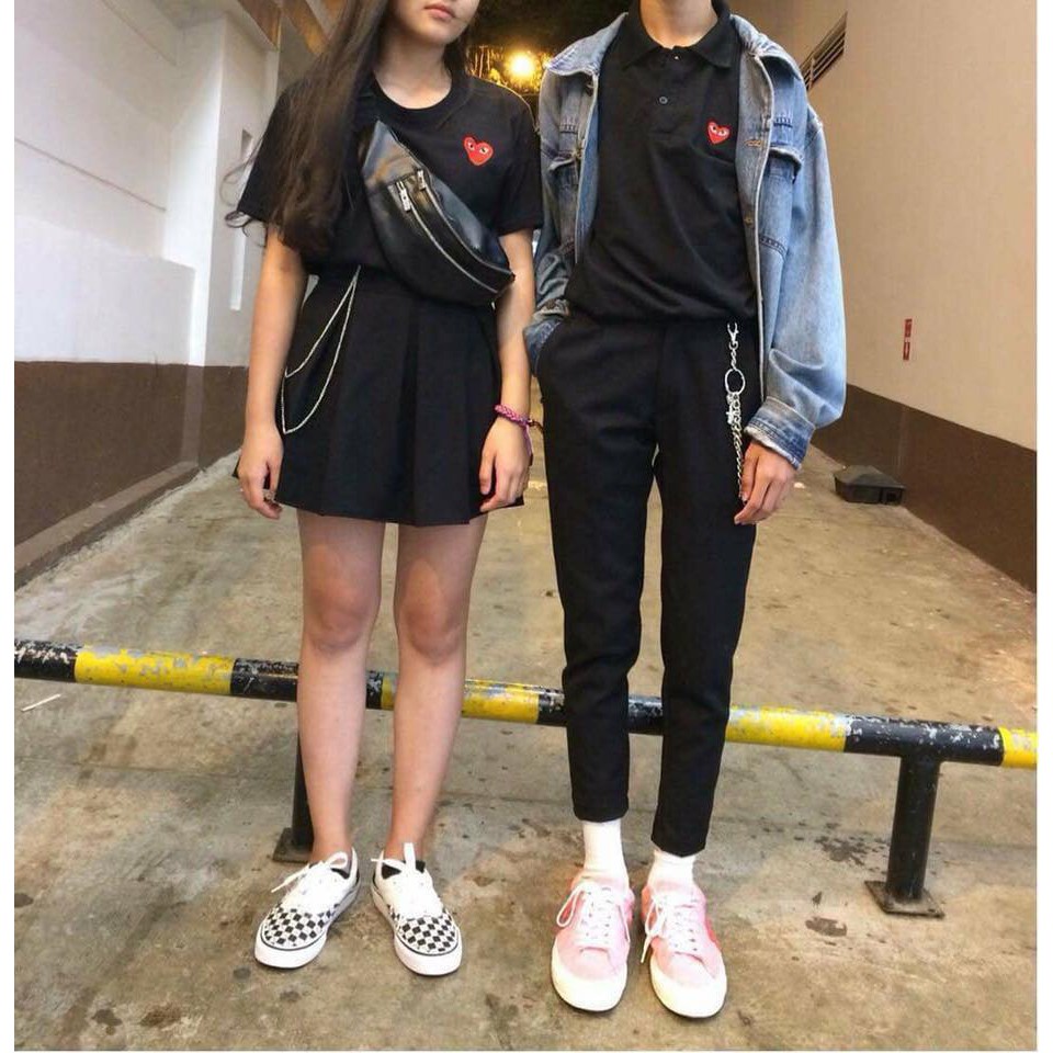 ÁO THUN POLO THÊU TIM TAY LỠ MÀU ĐEN - POLO HEART UNISEX BLACK - MM