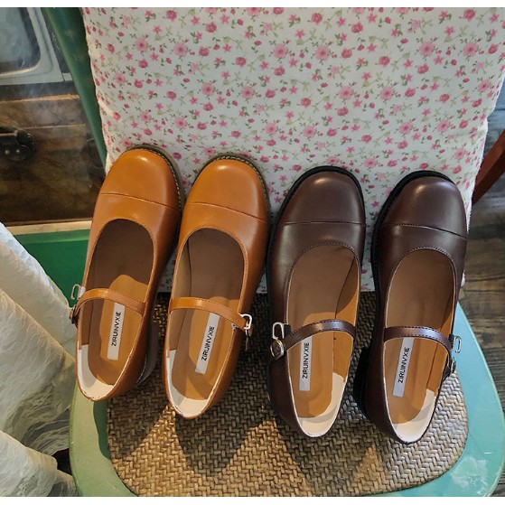 [SẴN] Giày búp bê mũi tròn đế gỗ style vintage G008 | BigBuy360 - bigbuy360.vn