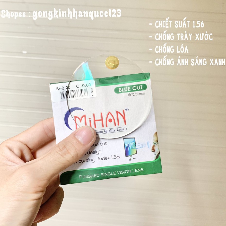 [Mã FARSSTGRE giảm 5K đơn bất kỳ] Tròng kính chống ánh sáng xanh từ TV , ĐT , Máy tính - HMC 1.56 Mihan 0-6 độ