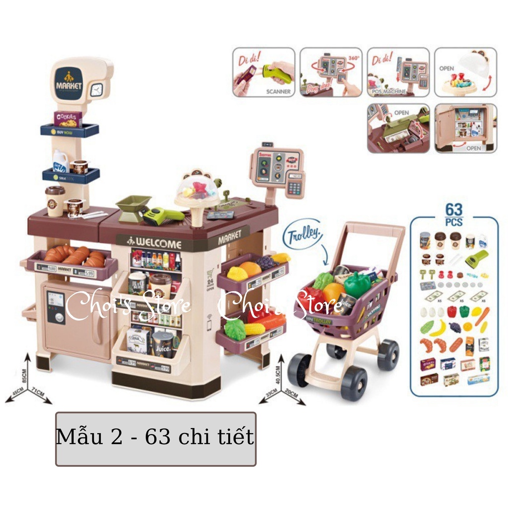 Đồ chơi quầy siêu thị cao cấp kèm xe đẩy cỡ lớn, mẫu mới năm 2022 Choi Store 10