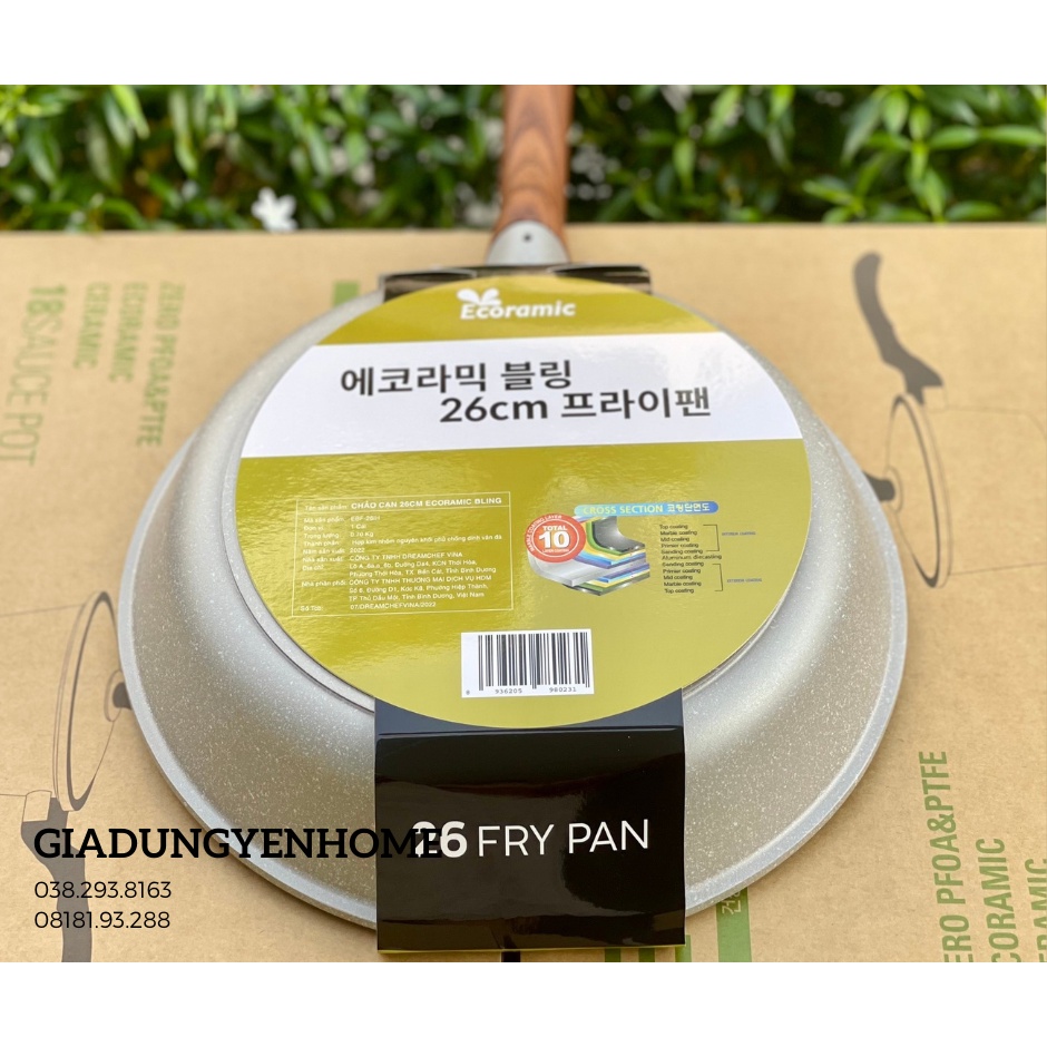 Chảo đá chống dính Hàn Quốc, sử dụng cho bếp từ, gas, hồng ngoại