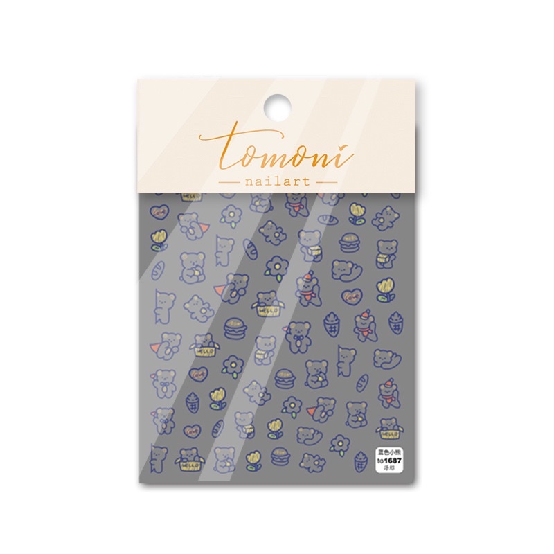 sticker lụa 5d hình gấu xanh dán móng tay nail to1687