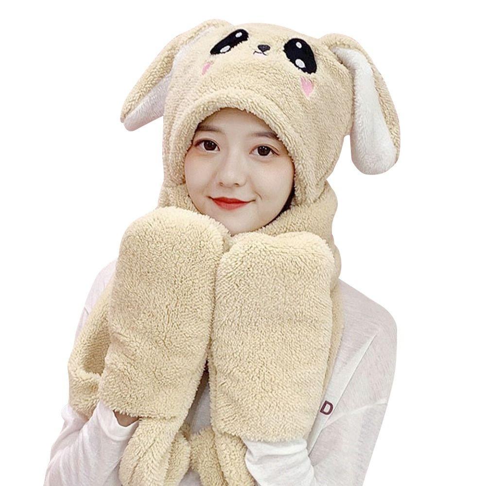 Okdeals Mũ Tai Thỏ Chuyển Động Ba Trong Một Găng Tay Giữ Ấm Cho Nữ