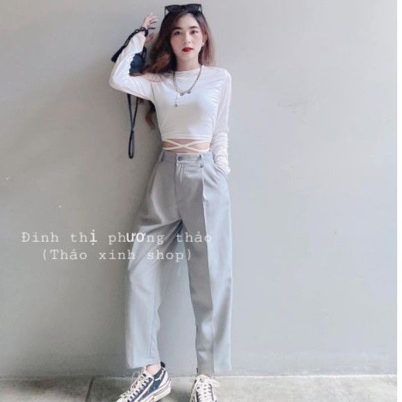 Áo croptop tay dài dây chéo bụng siêu xinh | BigBuy360 - bigbuy360.vn