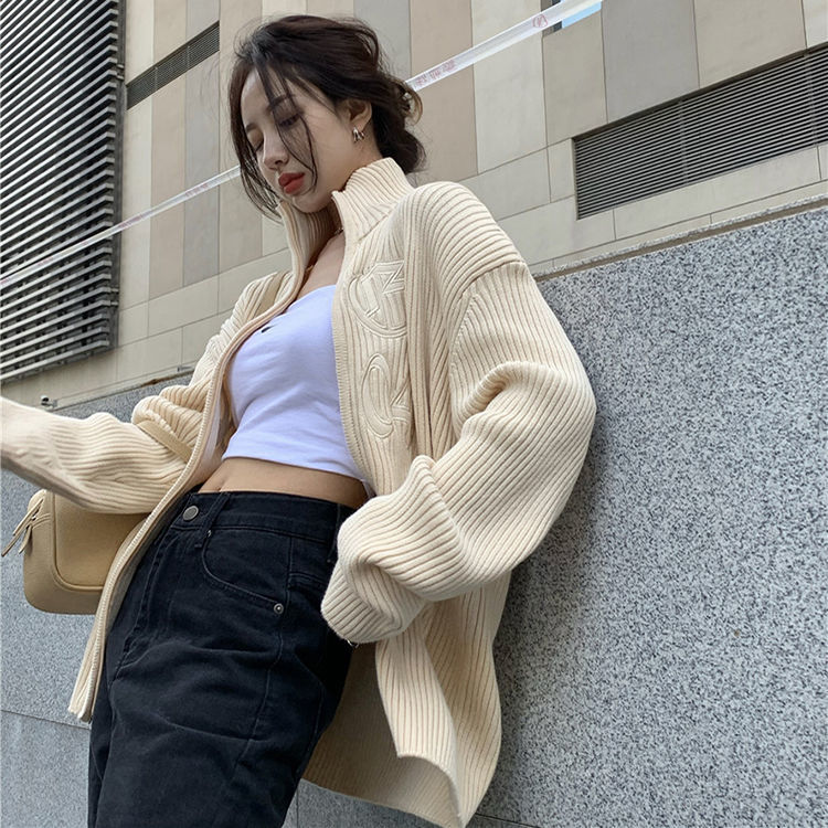 IMAODOU  Áo Khoác Nữ Len Dài Tay Dáng Rộng Phong Cách Hàn Quốc Nhẹ Nhàng