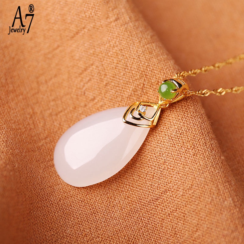 Vòng cổ Mặt Đá Ngọc Bích Trắng A7 Thanh Lịch Thời Trang Cho Nữ