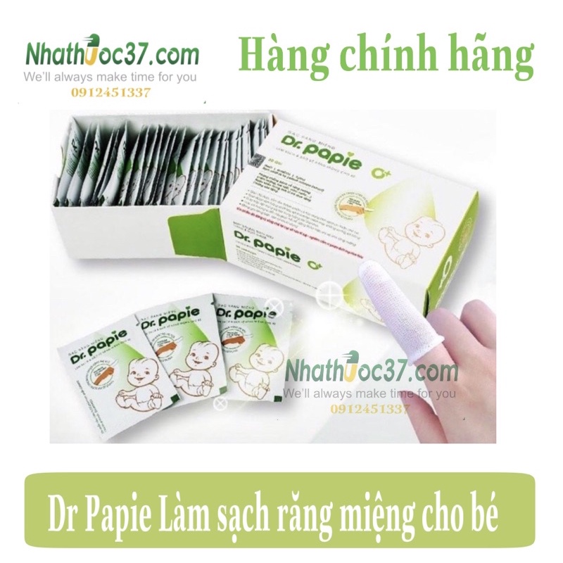 Gạc rơ lưỡi cho bé Dr Papie hộp 30 gói - Gạc răng miệng Dr Papie từ thảo mộc giúp làm sạch và bảo vệ răng miệng cho bé