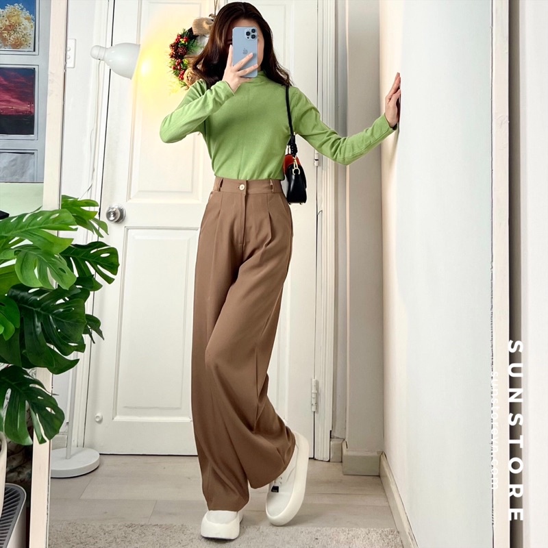 [Mã FAMARAL1 giảm 10K đơn 50K] Quần culottes ống rộng suông dài chất rũ cao cấp lưng cao cài nút Spant 2
