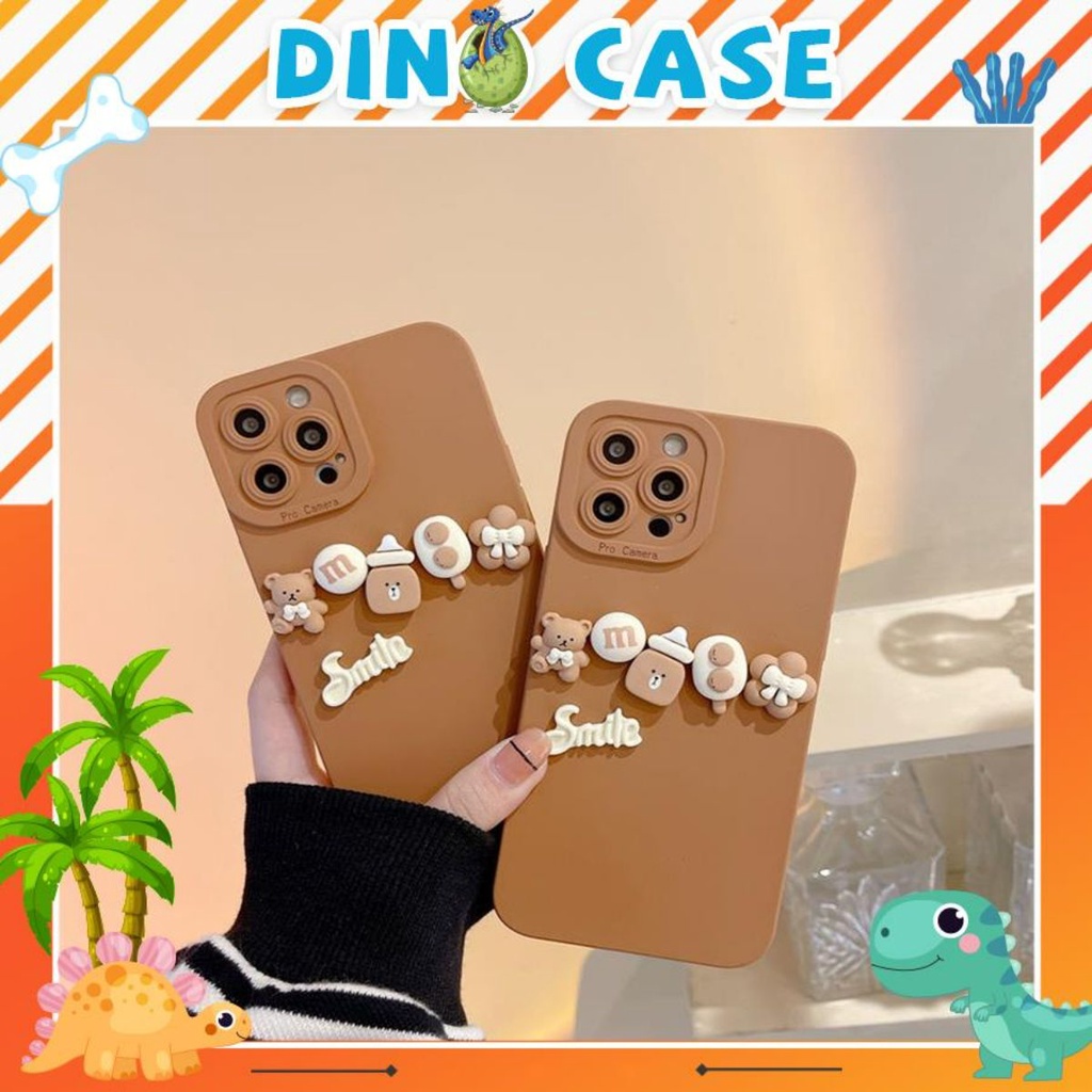 Ốp lưng iphone cạnh vuông bảo vệ camera gắn gấu smile7plus x xsmax 11 11promax 12 12pro 12promax 13 13pro 13promax DT13