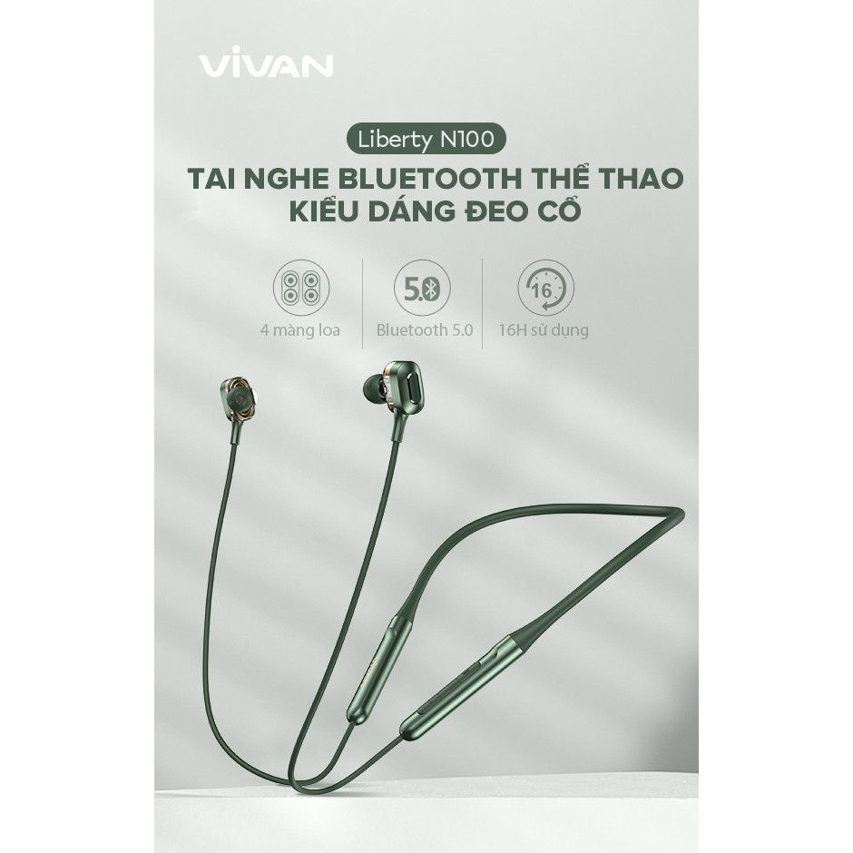 Tai Nghe Bluetooth Đeo Cổ Thể Thao VIVAN Liberty-N100 Chuẩn Kháng Nước IPX4