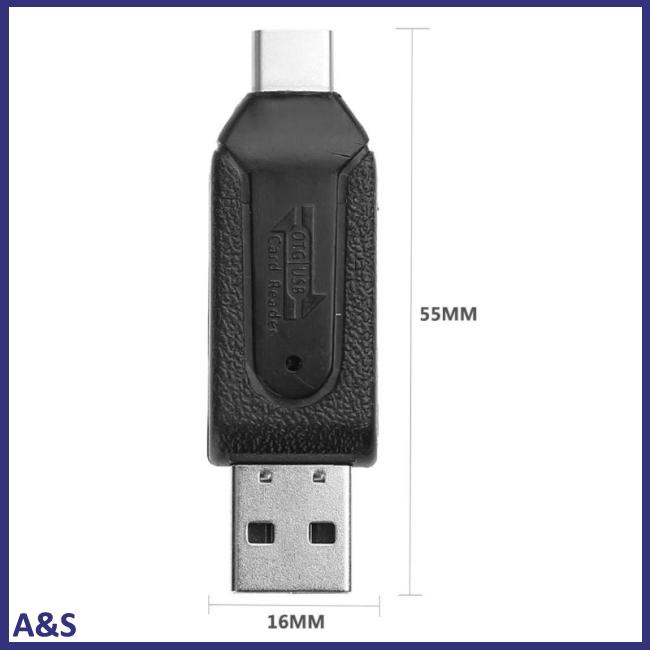 Đầu đọc thẻ nhớ 2 đầu cắm tốc độ cao 480 Mbps OTG USB2.0 loại C USB 3.1 dành cho thẻ nhớ SD TF Micro SD Card