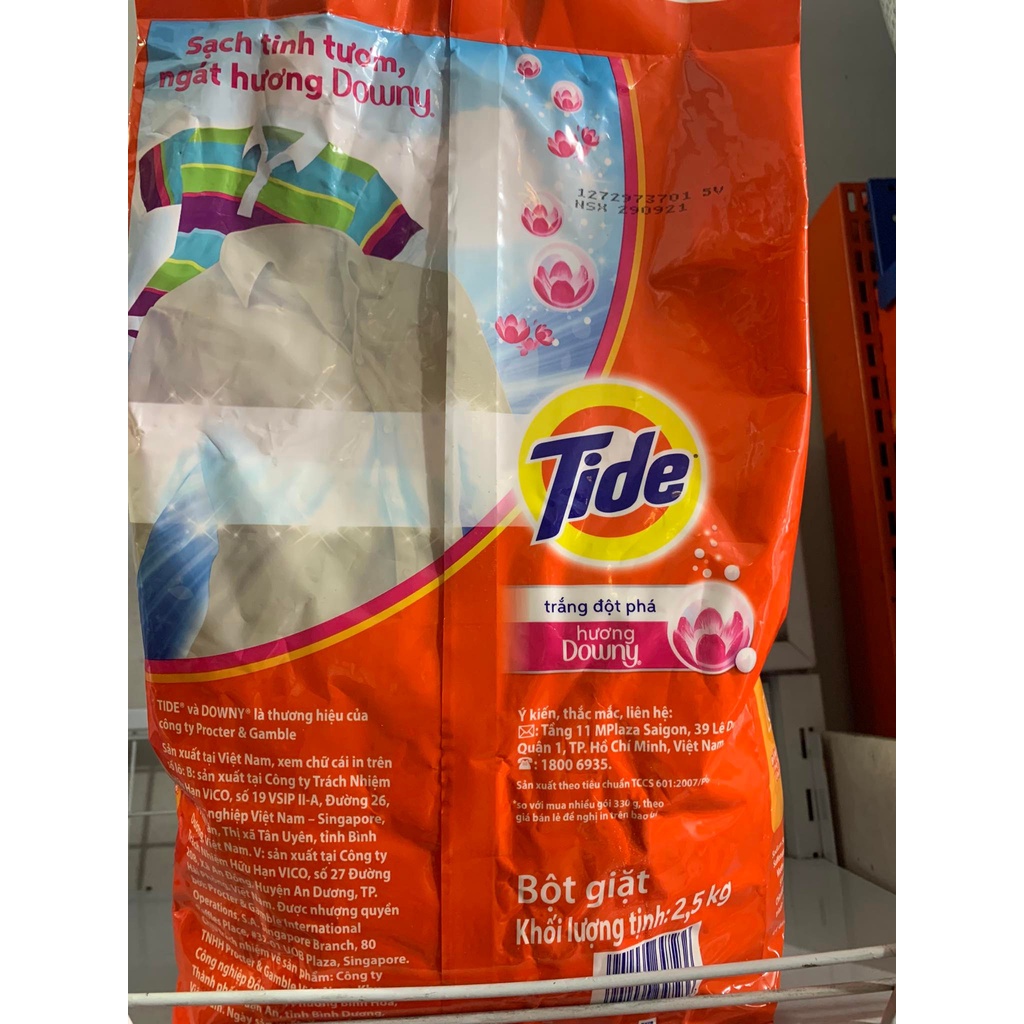 Bột giặt Tide trắng đột phá hương Downy túi 2,5kg
