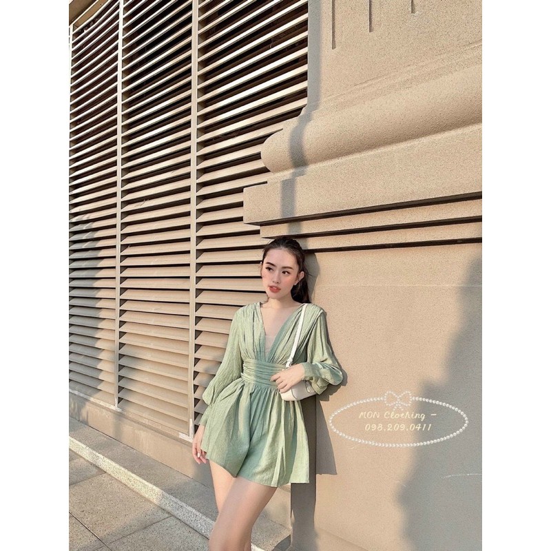 JUMSUIT CỔ V BO EO XẾP LY