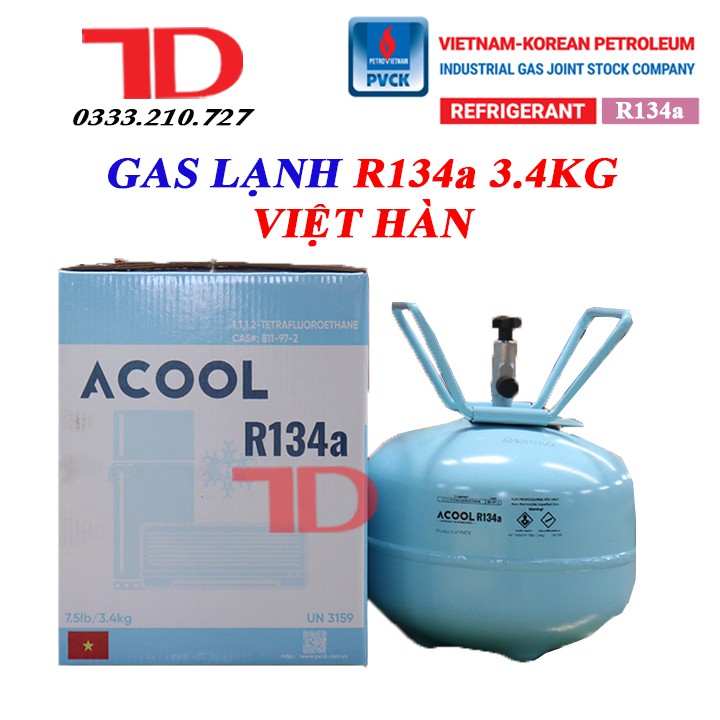 Gas lạnh điều hòa R134a 3.4kg VIỆT HÀN, Môi chất lạnh điều hòa R134a PVCK